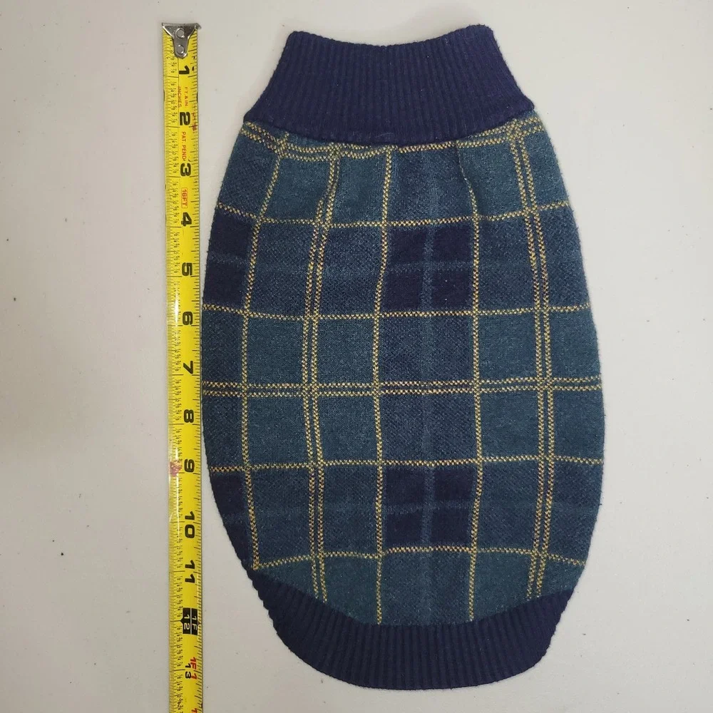 Classic Plaid Dog Sweater Navy Green Yellow‎ Argyle Knit Pet Apparel